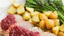 Pan Seared Pork Chops with Rosemary Plum Sauce, Roasted Potatoes & Broccolini Pan Seared Pork Chops with Rosemary Plum Sauce, Roasted Potatoes & Broccolini