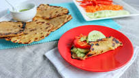 Zucchini and Basil Hummus on Naan - Lunch Version Zucchini and Basil Hummus on Naan - Lunch Version