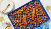 Sheet Pan Salmon with Vegetables & Harissa Labneh Sheet Pan Salmon with Vegetables & Harissa Labneh