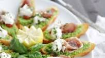 Tomato, Pea, Prosciutto and Burrata Bruschetta Tomato, Pea, Prosciutto and Burrata Bruschetta