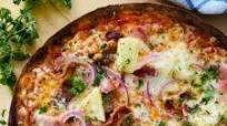 Hawaiian Tortilla Pizza with Ham, Bacon, and Pineapple Hawaiian Tortilla Pizza with Ham, Bacon, and Pineapple