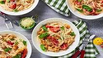Tuscan Chicken Spaghetti with Roasted Tomatoes, Basil, and a Creamy Parmesan Sauce Tuscan Chicken Spaghetti with Roasted Tomatoes, Basil, and a Creamy Parmesan Sauce