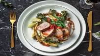 Glazed Thai Pork Fillet with Garlic Vegetables & Ginger-Makrut Lime Rice Glazed Thai Pork Fillet with Garlic Vegetables & Ginger-Makrut Lime Rice