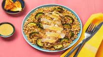 Pork Chops with Creamy Lemon Pan Sauce over Roasted Zucchini Farro Pork Chops with Creamy Lemon Pan Sauce over Roasted Zucchini Farro