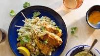 Masala-spiced turkey kebabs with cauliflower “rice” and cashew chutney Masala-spiced turkey kebabs with cauliflower “rice” and cashew chutney