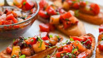 Bruschetta with Heirloom Tomatoes, Olives and Basil Bruschetta with Heirloom Tomatoes, Olives and Basil