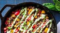 Beef and Plantain Skillet with Lemon Basil Aioli Beef and Plantain Skillet with Lemon Basil Aioli