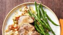 Pork Tenderloin with Corn Muffin Stuffin', Gravy & Green Beans Pork Tenderloin with Corn Muffin Stuffin', Gravy & Green Beans