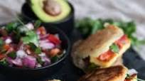 Colombian Gluten-free Arepas with Halloumi, Refried Beans & Salsa Colombian Gluten-free Arepas with Halloumi, Refried Beans & Salsa