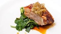 Slow-roast pork belly with green pepper relish Slow-roast pork belly with green pepper relish