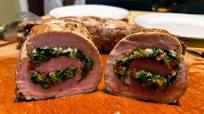 Stuffed Pork Tenderloin with Spinach, Roasted Red Peppers and Parmesan