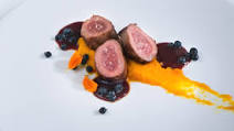'The woods' – wild boar loin with honey, pumpkin purée and a wild blueberry sauce 'The woods' – wild boar loin with honey, pumpkin purée and a wild blueberry sauce