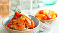 Pan-fried pork fillet with chorizo, peppers and tomatoes Pan-fried pork fillet with chorizo, peppers and tomatoes