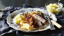 Slow-roasted pork belly with boulangère potatoes Slow-roasted pork belly with boulangère potatoes