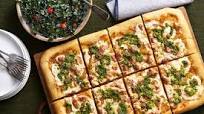 Yellow Tomato & Basil Pesto Pizza with Kale Caesar Salad Yellow Tomato & Basil Pesto Pizza with Kale Caesar Salad