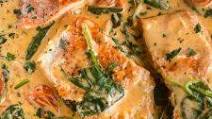 Pan Seared Salmon with Creamy Spinach and Tomatoes Pan Seared Salmon with Creamy Spinach and Tomatoes