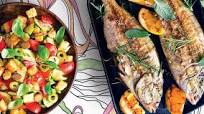 Grilled Sea Bream and Panzanella Salad With Green Olives Grilled Sea Bream and Panzanella Salad With Green Olives