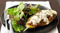 Moussaka-stuffed aubergines Moussaka-stuffed aubergines