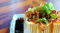 Chilled silken tofu with crispy shallots Chilled silken tofu with crispy shallots