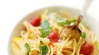 Red Lentil Spaghetti with Grilled Patty Pan Squash Red Lentil Spaghetti with Grilled Patty Pan Squash