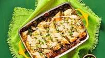 Salsa Verde Enchiladas with Poblano Pepper, Black Beans, and Monterey Jack Cheese Salsa Verde Enchiladas with Poblano Pepper, Black Beans, and Monterey Jack Cheese