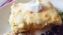 Stacked Chicken Enchiladas with Green Sauce (Salsa Verde) & Sour Cream Stacked Chicken Enchiladas with Green Sauce (Salsa Verde) & Sour Cream