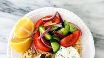 Greek Chicken Rice Bowl with Tzatziki and Salad Greek Chicken Rice Bowl with Tzatziki and Salad