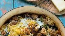Low Carb Sweet Italian Sausage with Spaghetti Squash, Spinach, Mushrooms Low Carb Sweet Italian Sausage with Spaghetti Squash, Spinach, Mushrooms