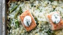 Sheet Pan Salmon and Rice with Lemon Dill Sauce Sheet Pan Salmon and Rice with Lemon Dill Sauce