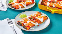 Cheesy Black Bean Enchiladas with Green Pepper, Cilantro, Pico de Gallo & Lime Crema Cheesy Black Bean Enchiladas with Green Pepper, Cilantro, Pico de Gallo & Lime Crema