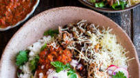 Carnitas Burrito Bowl with Red Pepper Salsa Carnitas Burrito Bowl with Red Pepper Salsa