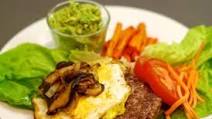 Lamb Burgers with Fried Egg, Sautéed Shiitake Mushrooms, and Onions Lamb Burgers with Fried Egg, Sautéed Shiitake Mushrooms, and Onions