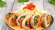 Spinach- and Red Pepper-Stuffed Pork Tenderloin With Orzo Pasta and Sauce Aurore Spinach- and Red Pepper-Stuffed Pork Tenderloin With Orzo Pasta and Sauce Aurore