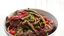 Beef, Scallions and Red Bell Pepper Sauté Beef, Scallions and Red Bell Pepper Sauté