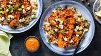 Mediterranean Stuffed Sweet Potatoes with Crispy Chickpeas & Cashew Cheese Mediterranean Stuffed Sweet Potatoes with Crispy Chickpeas & Cashew Cheese