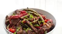 Beef, Scallions and Red Bell Pepper Sauté Beef, Scallions and Red Bell Pepper Sauté