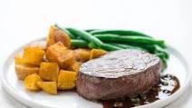 Sirloin Steak with Scallion-Demi Glace and green beans and pot roast potatoes Sirloin Steak with Scallion-Demi Glace and green beans and pot roast potatoes