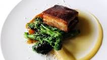 Pork belly with apple purée and sprouting broccoli Pork belly with apple purée and sprouting broccoli