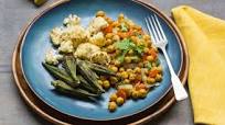 Chana Masala with Roasted Cauliflower and Spiced Okra Chana Masala with Roasted Cauliflower and Spiced Okra