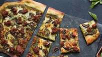 Italian Sausage Pesto Pizza with Crimini Mushrooms Italian Sausage Pesto Pizza with Crimini Mushrooms