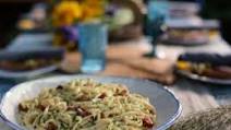 Homemade Pici Pasta with Carbonara Sauce Homemade Pici Pasta with Carbonara Sauce