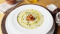 Celery soup with homemade croûtons Celery soup with homemade croûtons