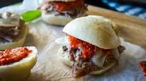 Slow Cooker Pork Tenderloin Sliders With Romesco and Manchego Slow Cooker Pork Tenderloin Sliders With Romesco and Manchego
