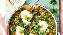 Dhal poached eggs with herby raita Dhal poached eggs with herby raita