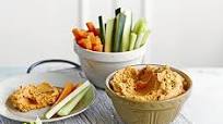 Pepper & walnut hummus with veggie dippers Pepper & walnut hummus with veggie dippers