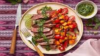 Argentine Chimichurri Steak with a Sweet Potato, Poblano, and Tomato Jumble Argentine Chimichurri Steak with a Sweet Potato, Poblano, and Tomato Jumble