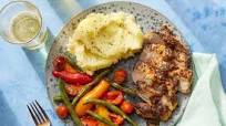 Pork Chops & Buttermilk Mashed Potatoes with Honey-Mustard Pan Sauce & Green Beans Pork Chops & Buttermilk Mashed Potatoes with Honey-Mustard Pan Sauce & Green Beans