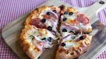 Pizza with Olives, Salami and Red Onions Pizza with Olives, Salami and Red Onions