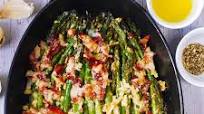 Cheesy Baked Asparagus with Gruyere cheese, Garlic, and Bacon Cheesy Baked Asparagus with Gruyere cheese, Garlic, and Bacon