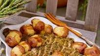 Herb-Crusted Pork Tenderloin with Horseradish-Roasted New Potatoes Herb-Crusted Pork Tenderloin with Horseradish-Roasted New Potatoes